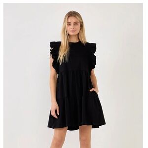 ENGLISH FACTORY Black Ruffled baby doll mini dress Large